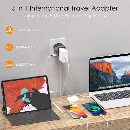 International Plug Adapter, Universal Power Adaptor with 4 USB Ports (2 USB C), Worldwide Travel Essentials Wall Charger for USA to Europe France Germany Spain Ireland Australia(Type C/G/A/I)