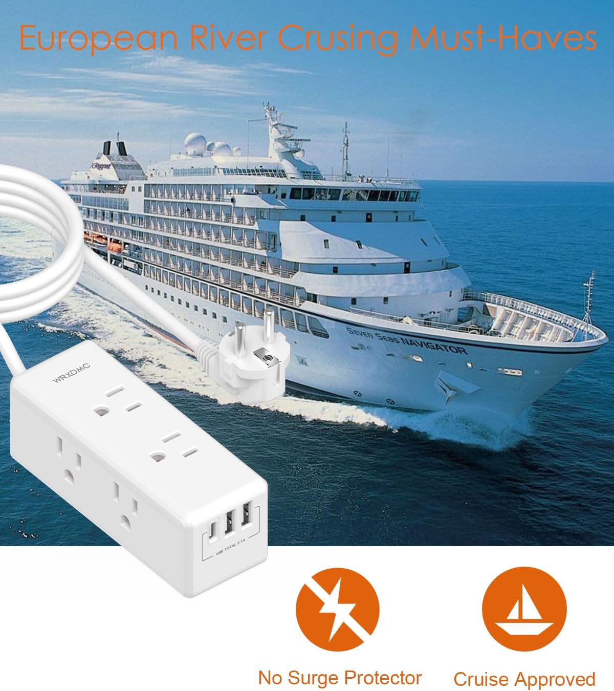 European Travel Plug Adapter with USB, WRXDMC Adapters for Travel Europe, US to Europe International Power Adapter Travel Essentials with 6 Outlets 3 USB for EU Spain France Germany Iceland Greece