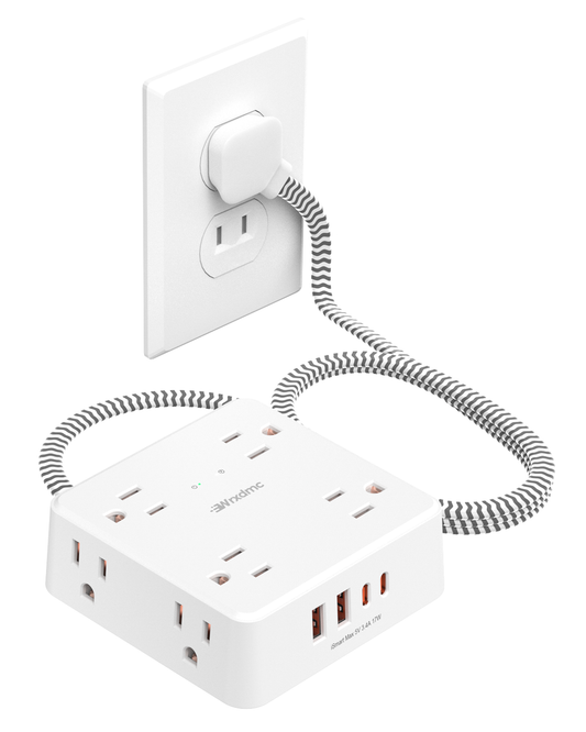 2 Prong Power Strip, WRXDMC 2 Prong to 3 Prong Outlet Adapter, 1400J Two Prong Surge Protector, 5ft Braided Extension Cord with Thin Flat Polarized Plug, 8 AC&4 USB, Wall Mountable for Old House