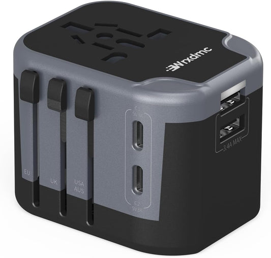 International Plug Adapter, Universal Power Adaptor with 4 USB Ports (2 USB C), Worldwide Travel Essentials Wall Charger for USA to Europe France Germany Spain Ireland Australia(Type C/G/A/I)
