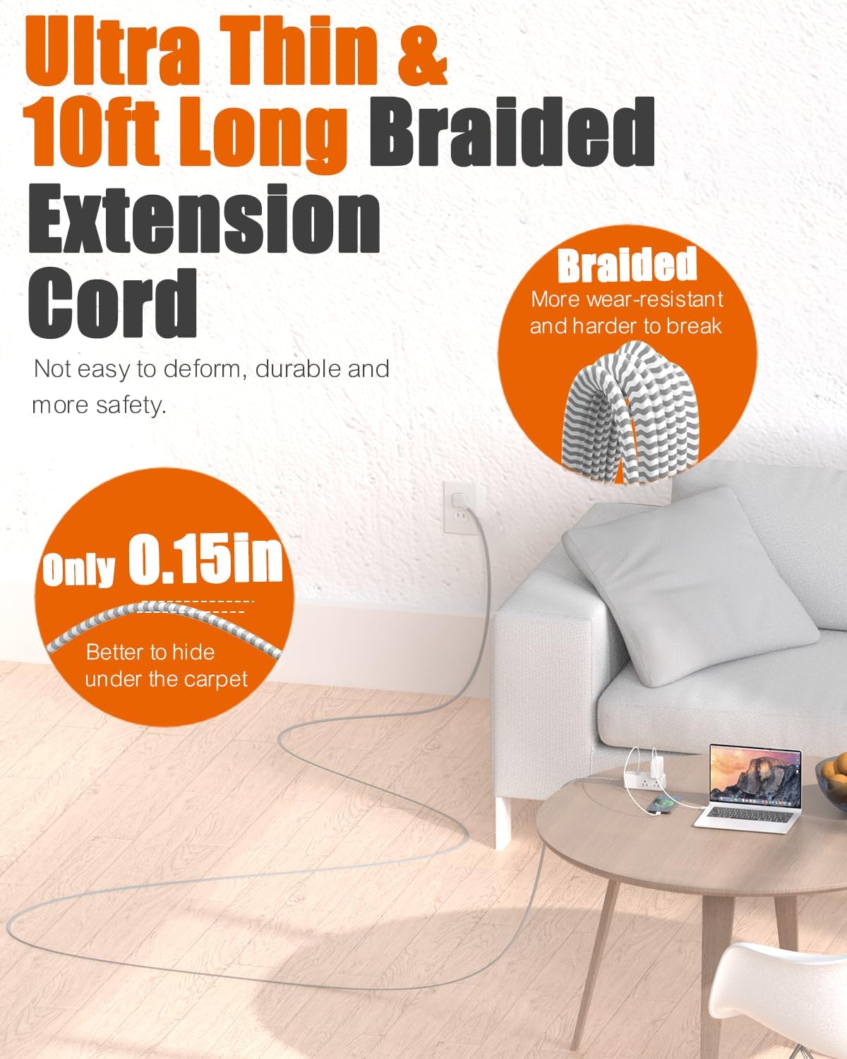 2 Prong Power Strip, WRXDMC 2 Prong to 3 Prong Outlet Adapter,1400J Two Prong Surge Protector,10ft Extension Cord, 6 AC Outlets with 1 USB C Ports and 2 USB A Port, Wall Mountable, Ideal for Old House