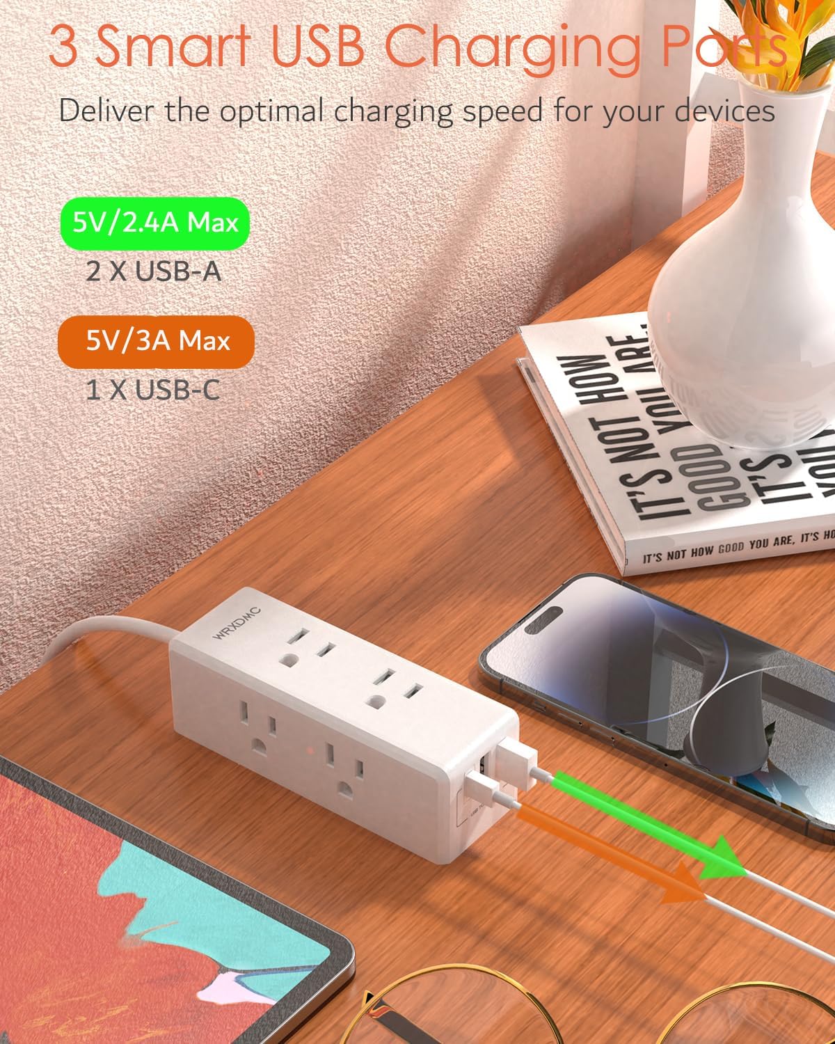 European Travel Plug Adapter with USB, WRXDMC Adapters for Travel Europe, US to Europe International Power Adapter Travel Essentials with 6 Outlets 3 USB for EU Spain France Germany Iceland Greece