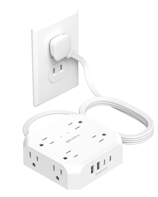 2 Prong Power Strip, WRXDMC 2 Prong to 3 Prong Outlet Adapter, 1400J Two Prong Surge Protector, 5ft Extension Cord, 8 AC Outlets with 2 USB C Port and 2 USB A Port, Wall Mountable, Ideal for Old House