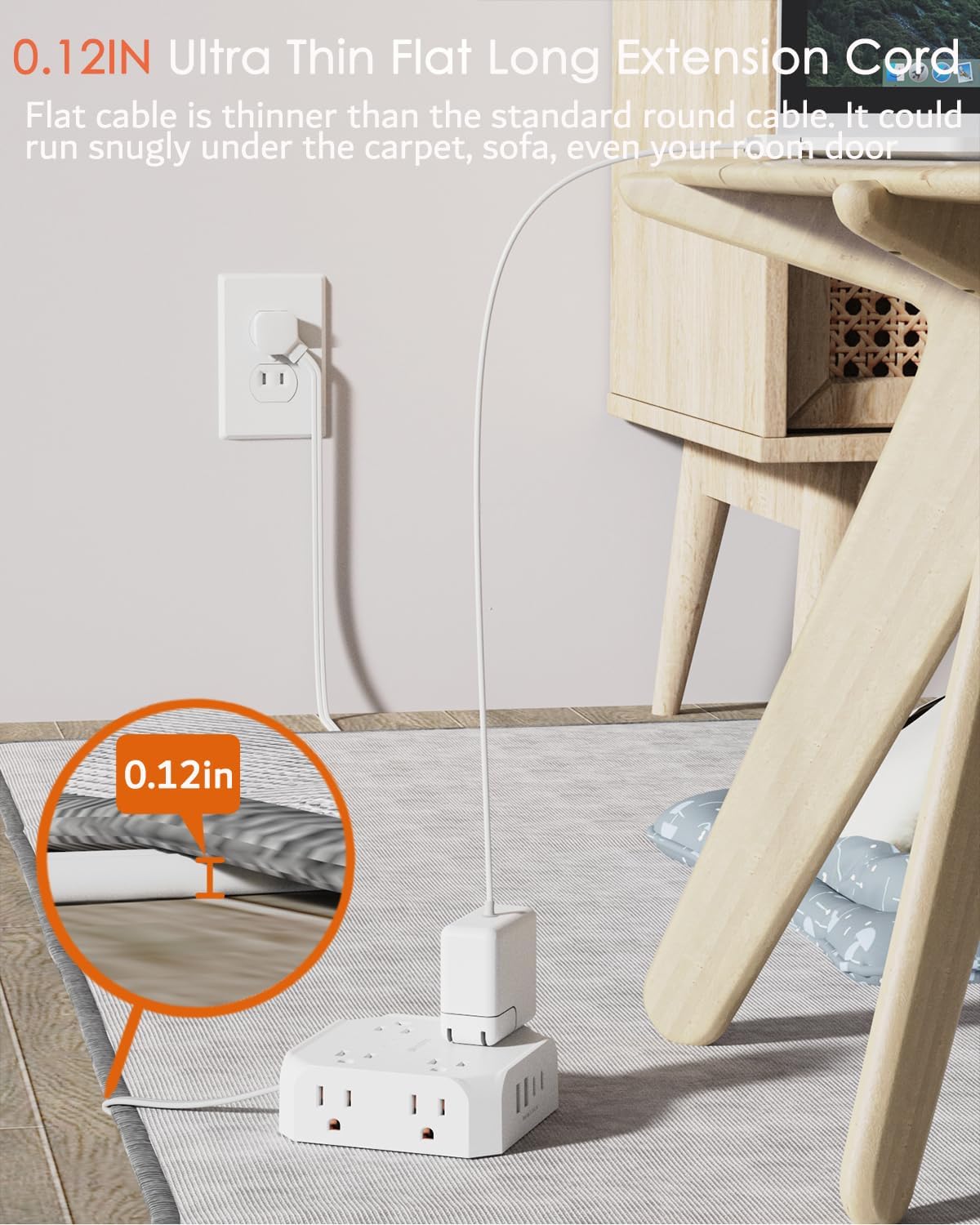 2 Prong Power Strip, WRXDMC 2 Prong to 3 Prong Outlet Adapter, 1400J Two Prong Surge Protector, 5ft Extension Cord, 8 AC Outlets with 2 USB C Port and 2 USB A Port, Wall Mountable, Ideal for Old House