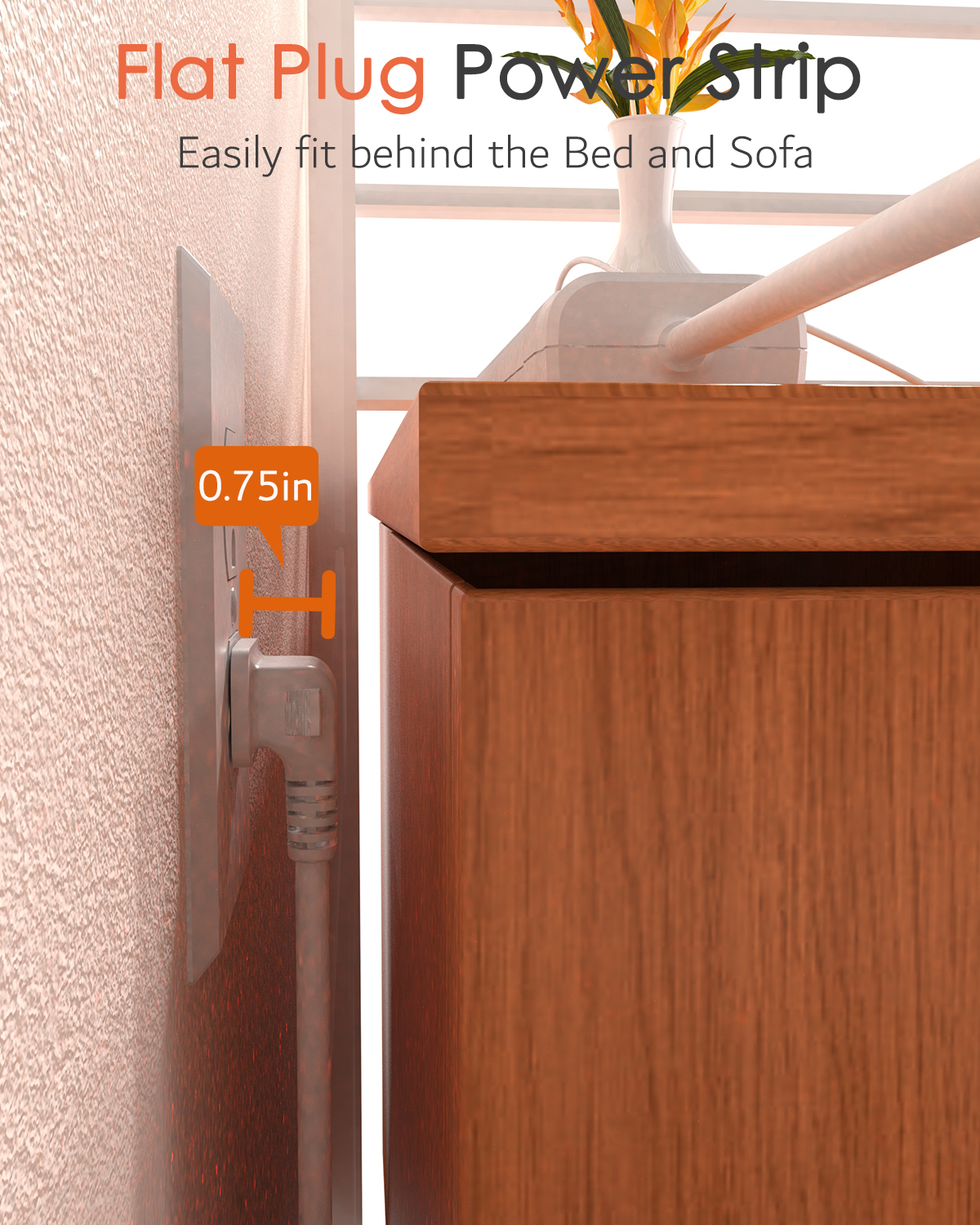 2 Prong Power Strip, WRXDMC 2 Prong to 3 Prong Outlet Adapter, 1680J Surge Protector, 1625W, 5ft Extension Cord with Flat Plug Polarized Plug, 6 AC Outlets & 3 USB, Wall Mountable, Ideal for Old House