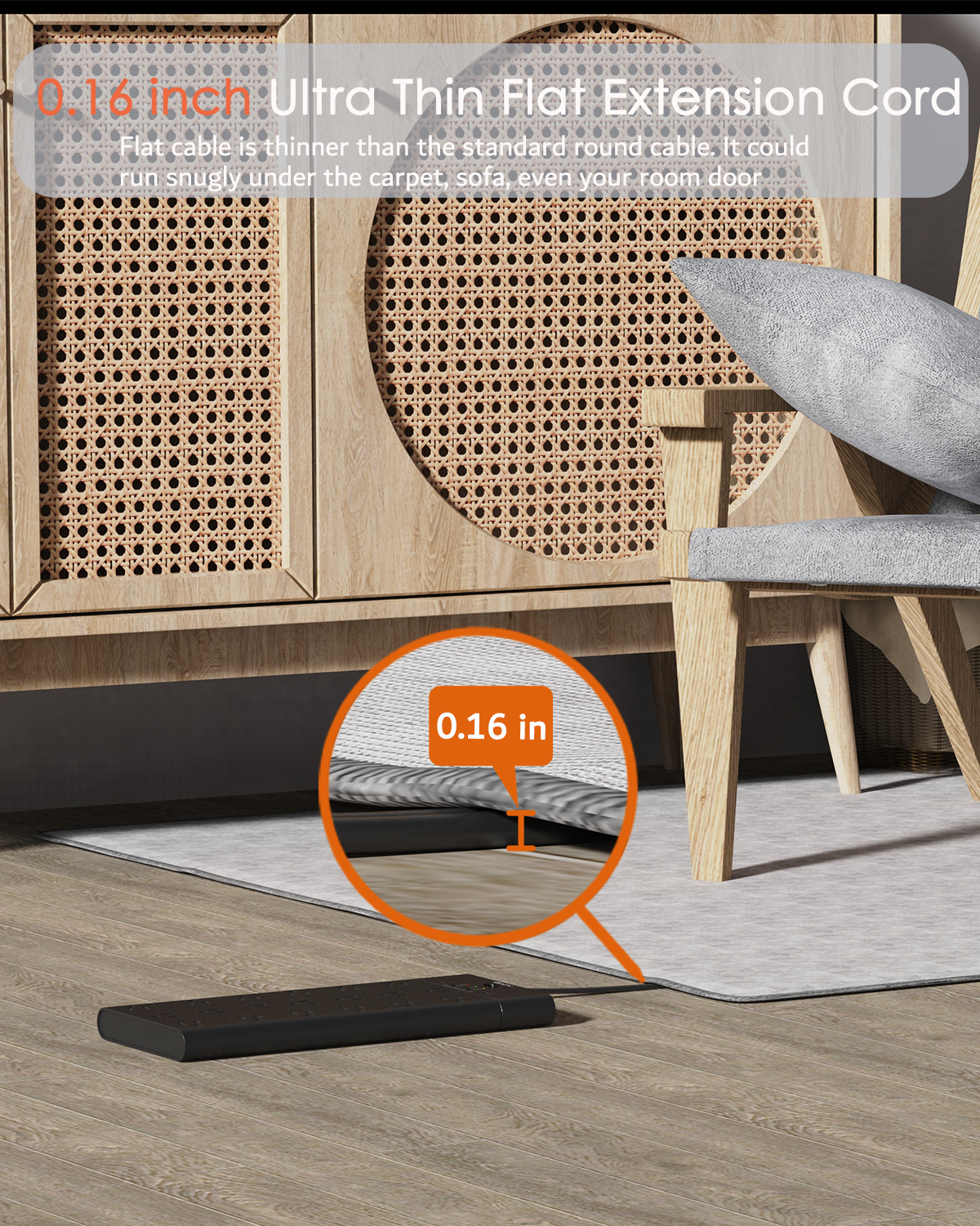 2 Prong Power Strip, WRXDMC 2 Prong to 3 Prong Outlet Adapter, 3600 Joules Surge Protector, 6 Feet Flat Plug Heavy Duty Extension Cord with 19 Widely Outlets, 4 USB Ports, 1875W, Black