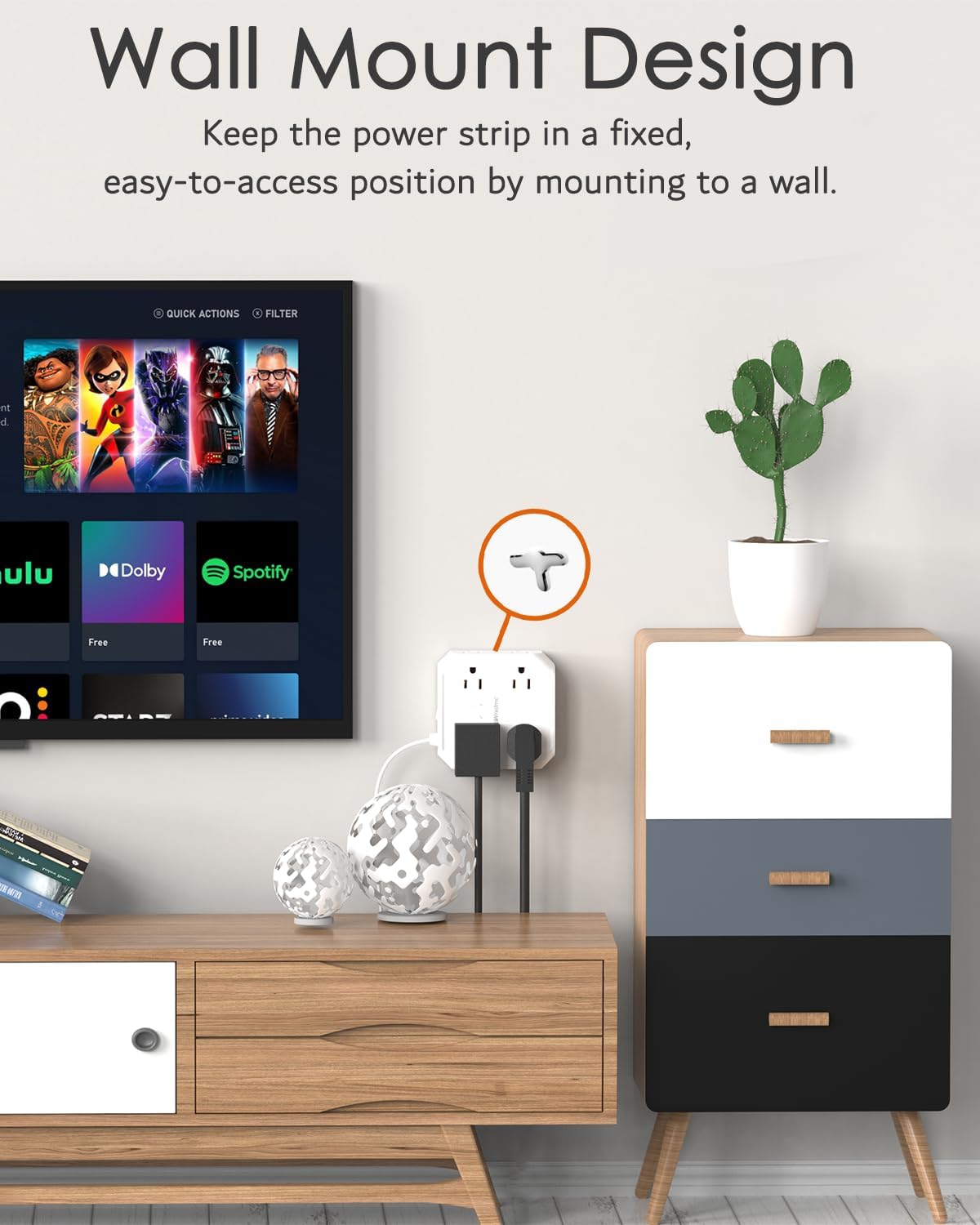 2 Prong Power Strip, WRXDMC 2 Prong to 3 Prong Outlet Adapter, 1400J Two Prong Surge Protector, 5ft Extension Cord, 8 AC Outlets with 2 USB C Port and 2 USB A Port, Wall Mountable, Ideal for Old House