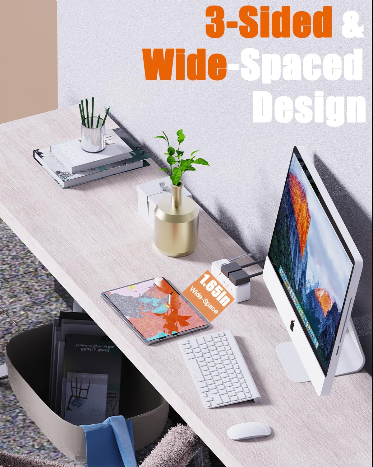 2 Prong Power Strip, WRXDMC 2 Prong to 3 Prong Outlet Adapter,1400J Two Prong Surge Protector,10ft Extension Cord, 6 AC Outlets with 1 USB C Ports and 2 USB A Port, Wall Mountable, Ideal for Old House