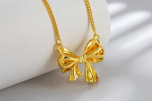 Chansonryth Christmas Gifts Stocking Stuffers for Women Dainty Bow Necklace 14K Gold Plated Cute Choker Small Pendant Charm Necklaces Teen Gift Trendy Stuff Personalized Jewelry